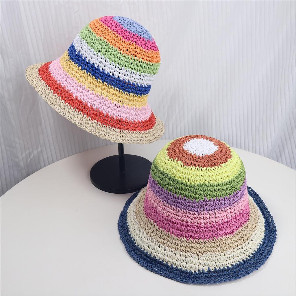 Damen Sommer Regenbogen Dopamin Breitkrempen Sonnenhut - Atmungsaktiv, UV-Schutz.