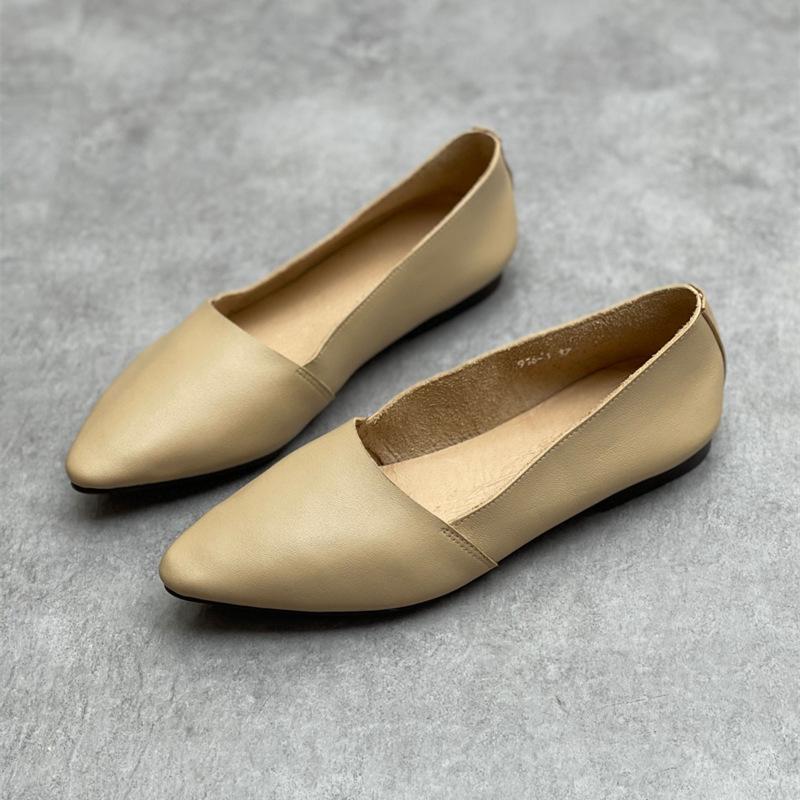 Johnature Scarpe basse casual versatili da donna, fatte a mano in vera pelle, con punta a punta e suola morbida