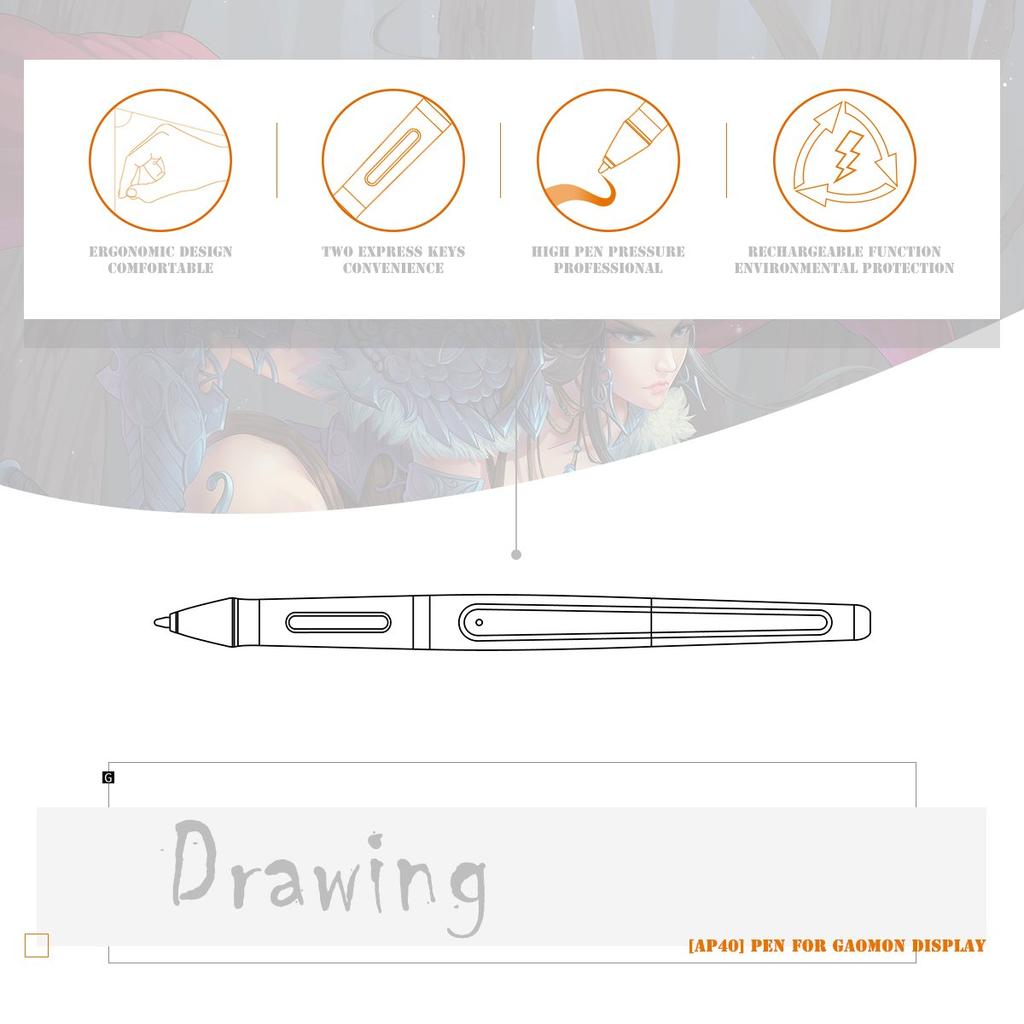 GAOMON ArtPaint AP40 Rechargeable Pen for PD1560 Tablet