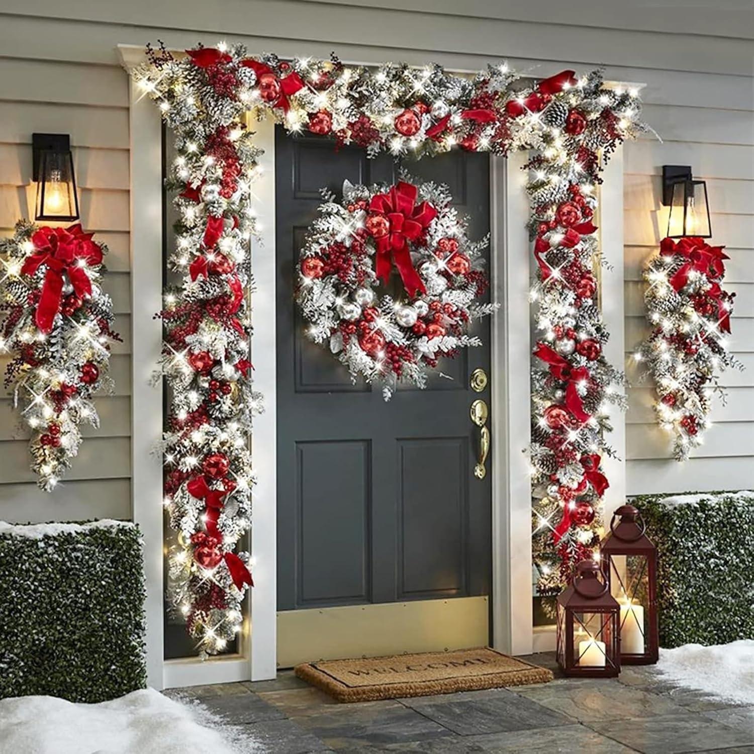 Christmas 4-Piece Set: Garland, Wreath, 2