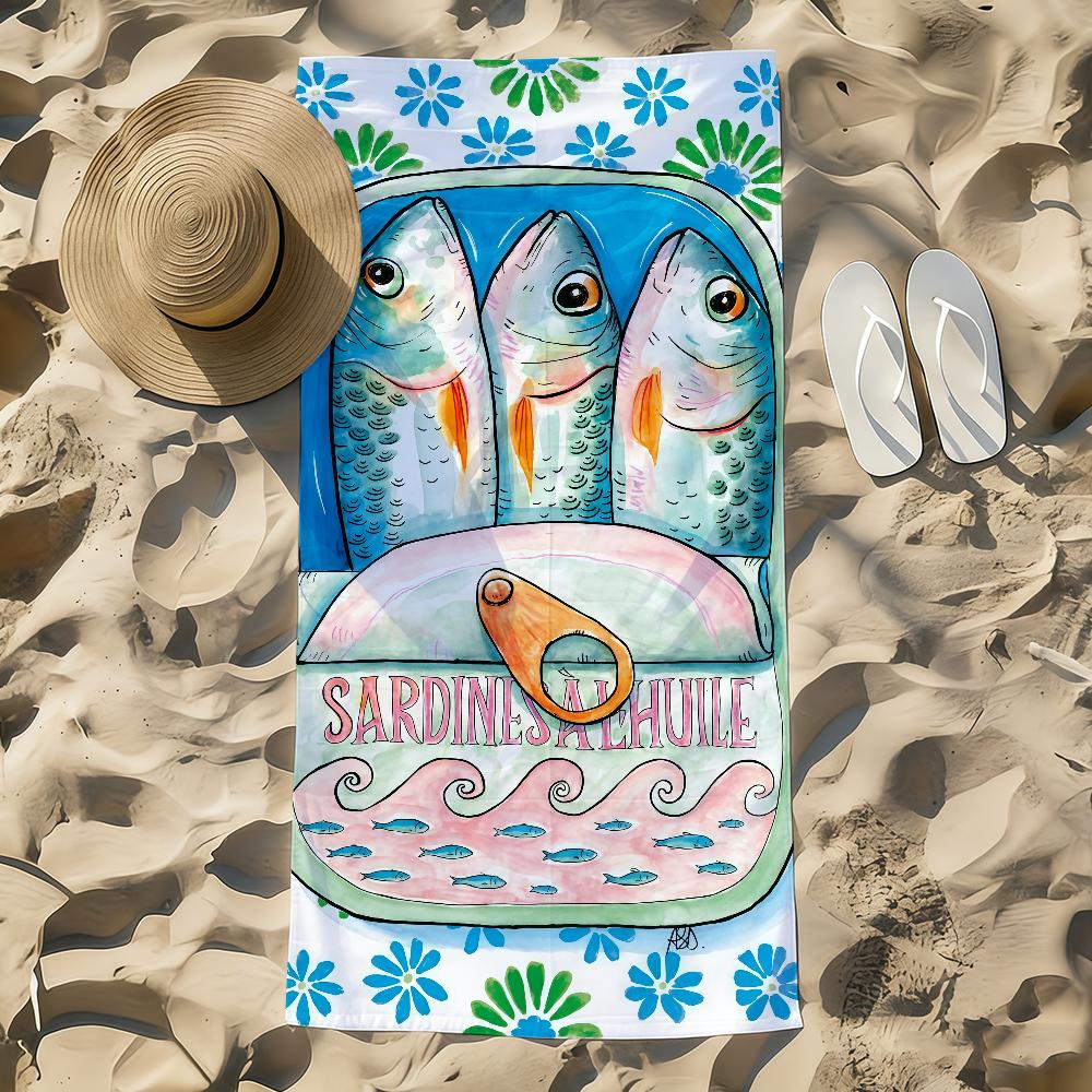 Sardines Nordic Towel Beach Towel Oversized Quick Dry Towel Absorbent Soft Swim BeachTowels for Men Women