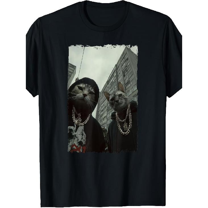 Gangster Cats Streetwear Cool Cat Motif Funny T-Shirt_2 Men's Vintage T-shirt Perfect for Home|Outdoor|Work|Gifting (Birthdays|Valentine's