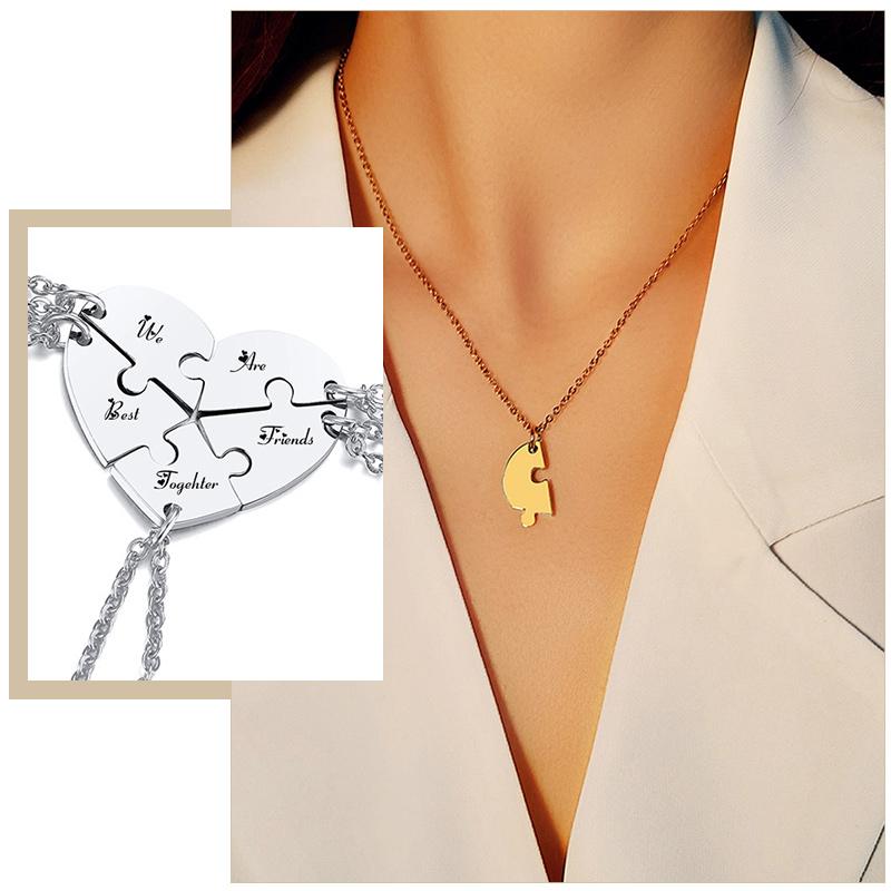 5 Pcs/Set Customize BFF Family Name Necklaces for Women Stainless Steel Love Heart Puzzle Pendant Friendship Gifts Jewelry