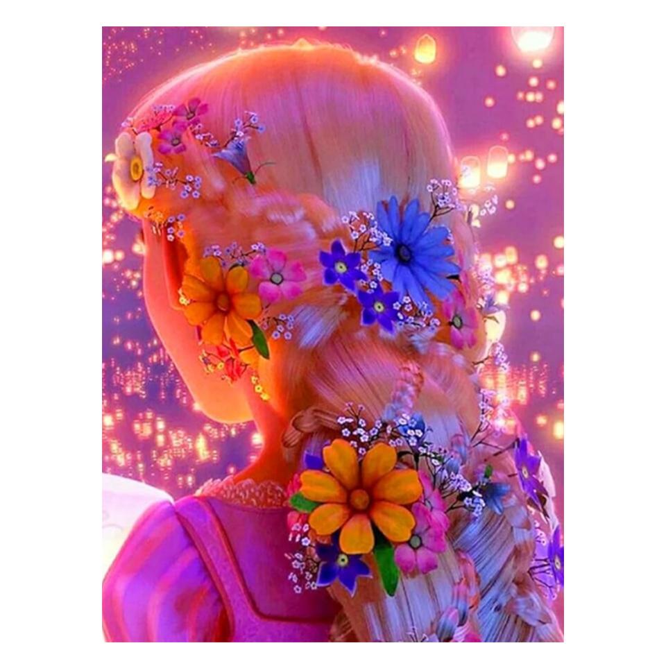 New 5DDIY Diamond Painted Colorful Dream Back Flower Girl Mosaic Jewelry Embroidery Girl Room Home Decoration Gift