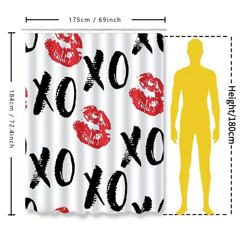 Lips and XOXO Pattern Shower Curtain - Stylish and Fun Bathroom Decor Waterproof  Durable  Suitable for Wet and Dry Separation