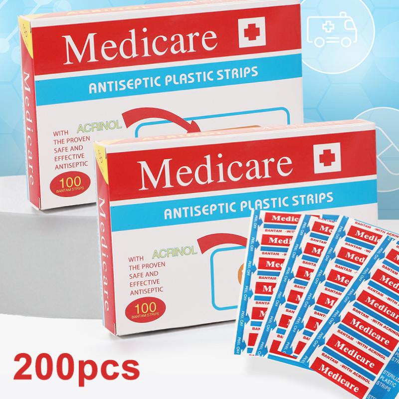 100/200Pcs Waterproof Band-Aids Adhesive Bandages First Aid Medical Supplies Anti-Bacteria Breathable Wound Plaster