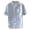 Men's Baggy Stripe Cotton Linen Short Sleeve Button Pocket T Shirts Tops Blouse