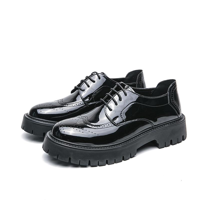 Men's Business Casual Leather Shoes Classic Black Block Leather Shoes Men Thick Sole Elevated Shoes Casual Lace Up Leather Shoes