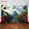 2D Alice in Wonderland Betoverd Pad Fotografie Achtergronddoek voor Feesten