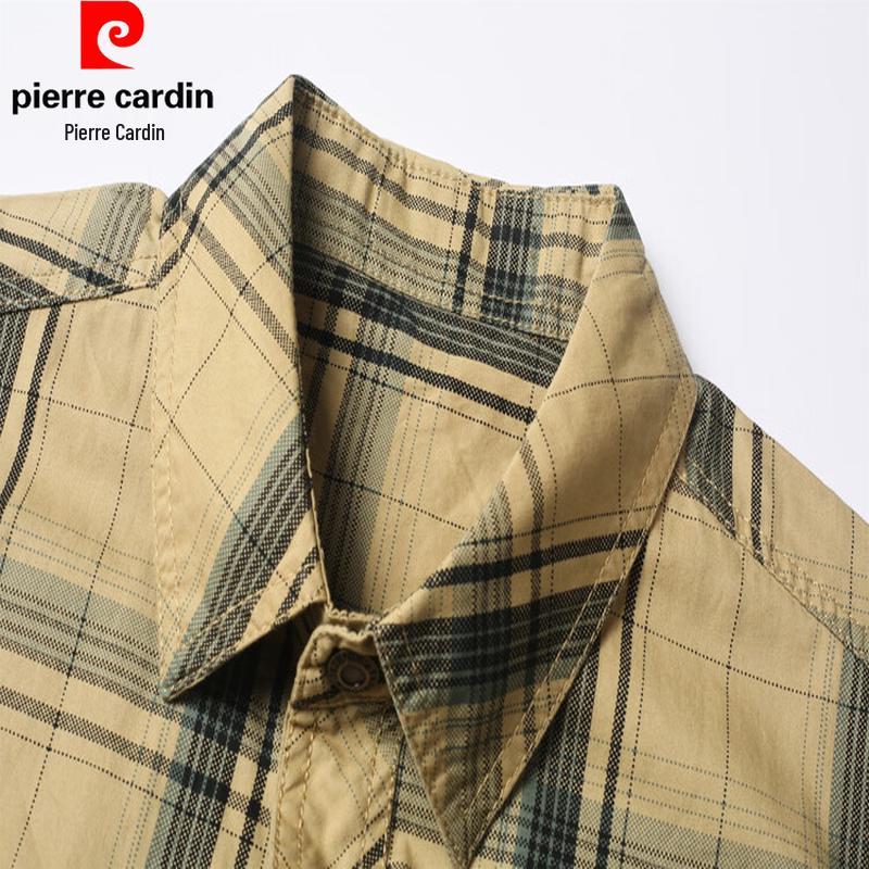Pierre Cardin Men's Summer Plaid Pure Cotton Short Sleeve Shirt