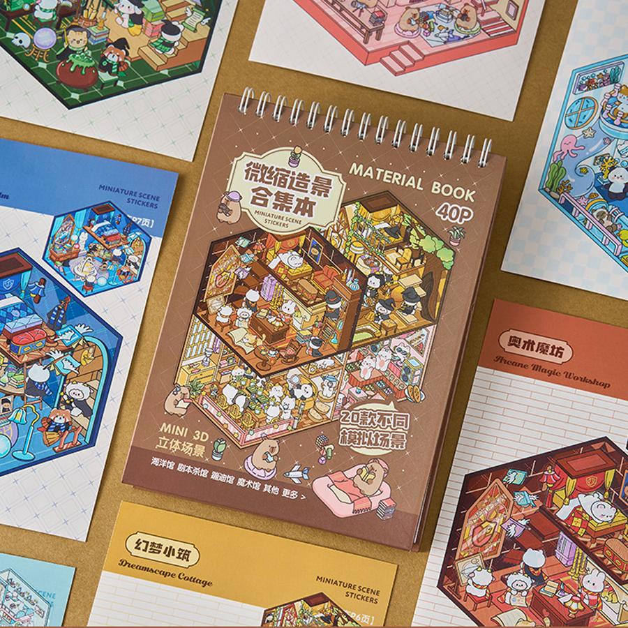 1pcs/4pcs 3D Landscape Stickers Collection Book Album Cartoon Scene DIY Toy GameFestival Birthday Gift for Kid Girl Child