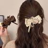 Jaw Clip Style Rose Hair Clip Satin Ribbon Ponytail Hair Claw Retro Rose Banana Clip  For Women