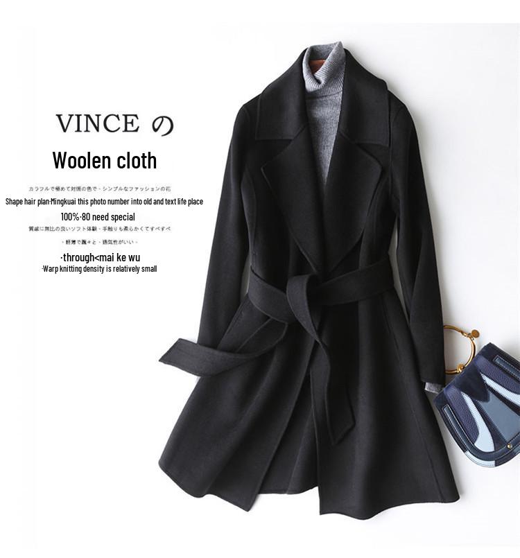 Women's 2024 Double-Sided Cashmere Mid-Length Wool Coat - High-End, Small Size.