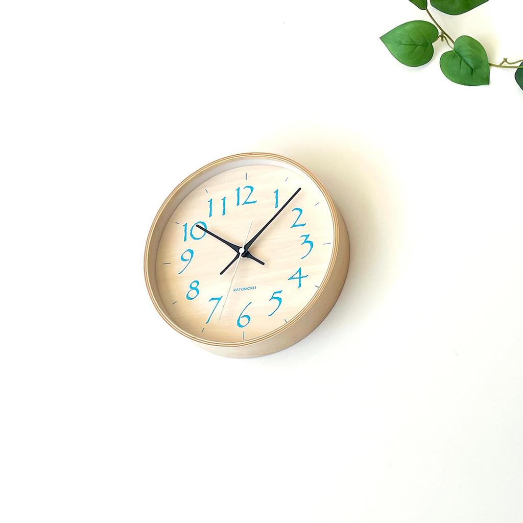 KATOMOKU plywood clock light wall clock with continuous second diameter 21, blue, km-120LB, hand, 25.2cm (quartz clock)