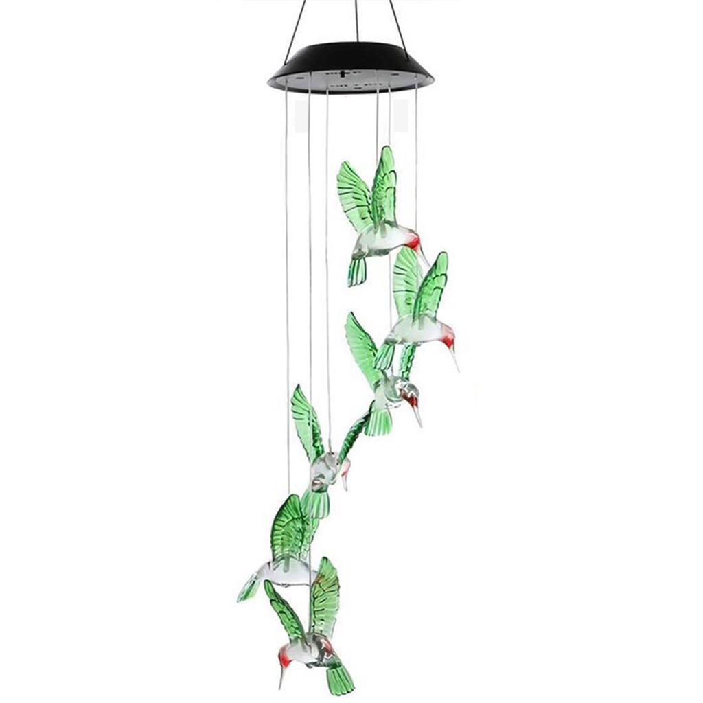 Solar Powered Hummingbird Wind Chime Lights Patio Garden Decoration Colorful Lights Hanging Outdoor