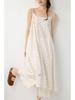 Spring/Summer 2026 Floral Print Spaghetti Strap Midi Dress - Sweet Mori Style with Lace Patchwork