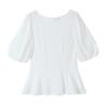 European & American Style Women's White V-Neck Buttoned Short Sleeve Bubble Top - Summer Fashion