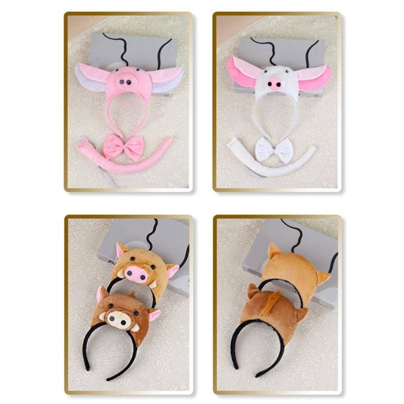 Piggy Costume Set Includes Piggy Tail Headband Bowtie Glove Skirt Halloween Piggy Role Play Outfit for Kid Cosplay