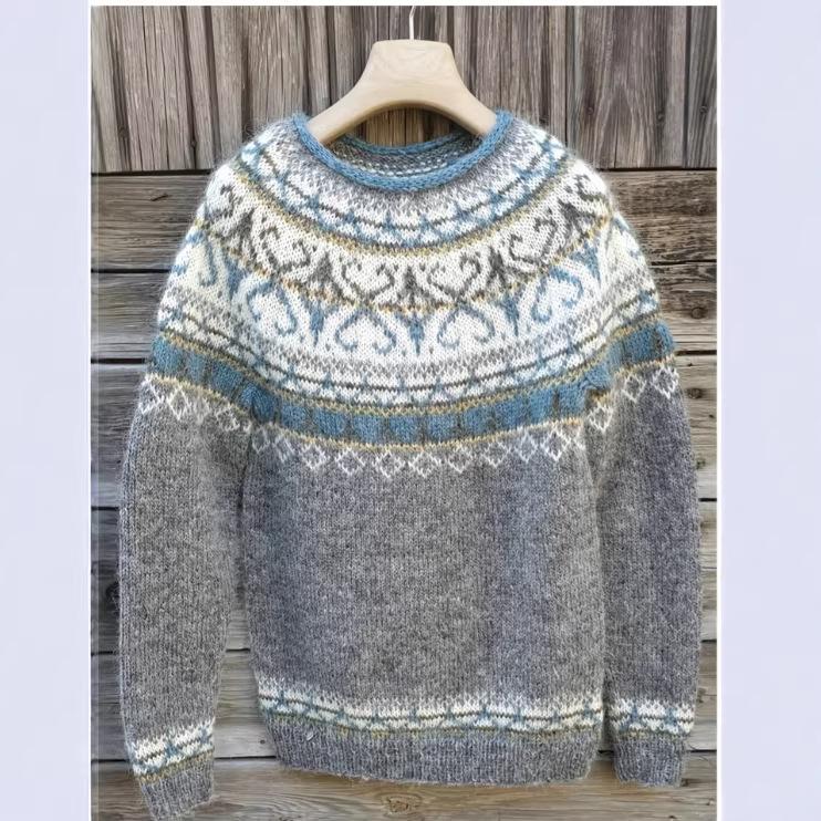 Multicolor Round Neck Knit Sweater with Sheep Pattern