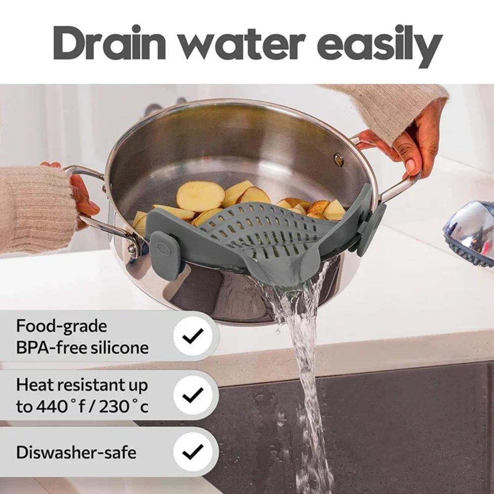 Universal Silicone Pot Strainer Clip-On Anti-Spill Food Grade Fruit Colander for Pasta Vegetables - Kitchen Essential