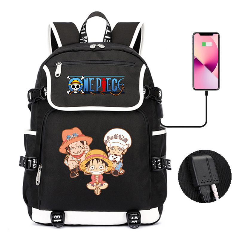 Mochila Padrão Desenho Animado Japonês Peça Única Grande Capacidade Bolsa de Estudante Bolsa para Computador USB Bolsa de Viagem