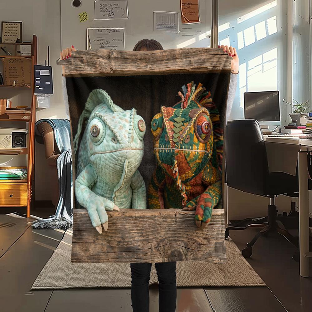 

1PC Cute Chameleon Series Print FlAannel Blanket, High quality Comfortable for All Seasons, Home Decor, Warmth and Comfort 80cm x 120cm