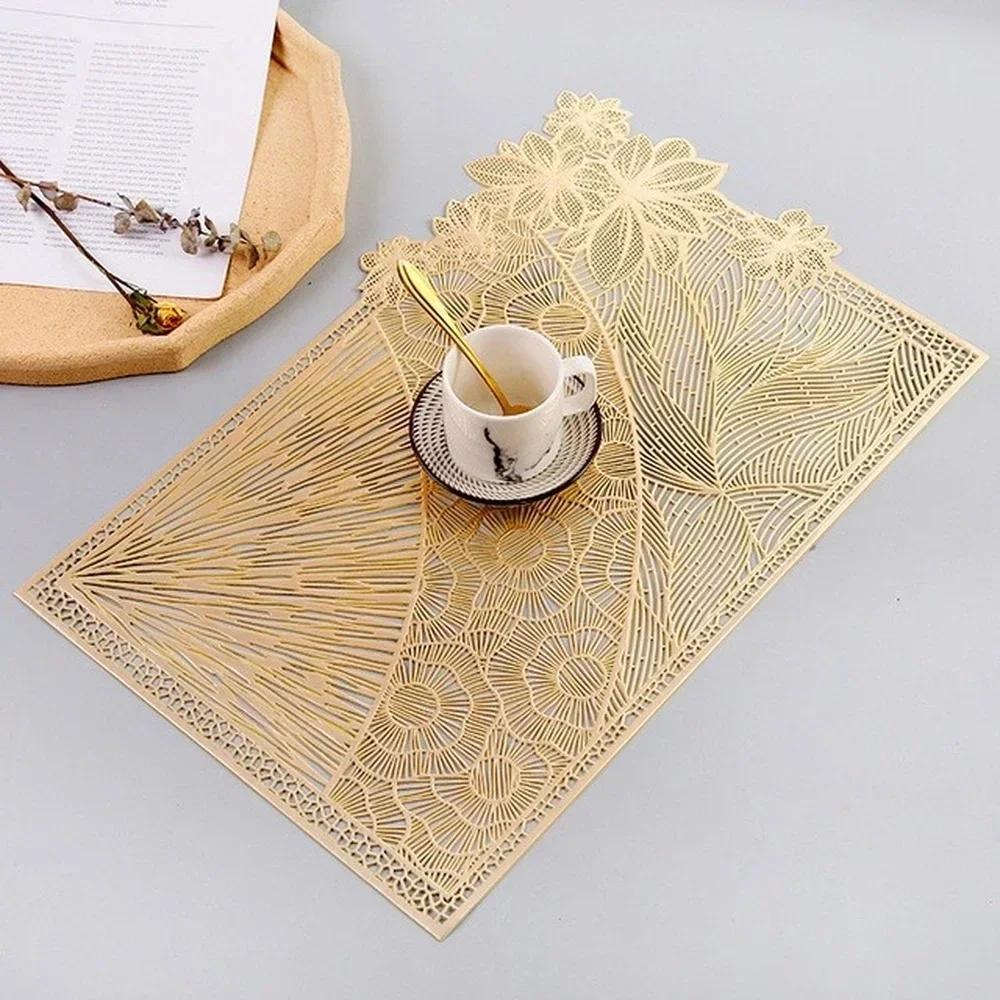 Rectangular Hollow Flower And Leaf Pattern PVC Dining Mat Light Luxury Home Kitchen And Restaurant Tabletop Decoration Products