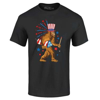 Bigfoot Vatansever Sasquatch Havai Fişek Tişörtü 4 Temmuz Tişörtleri