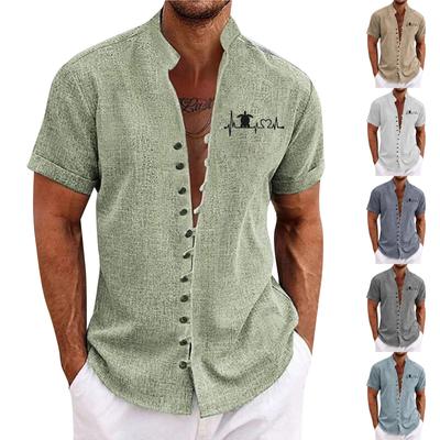 Nova camisa masculina retrô casual solta de manga curta estampada