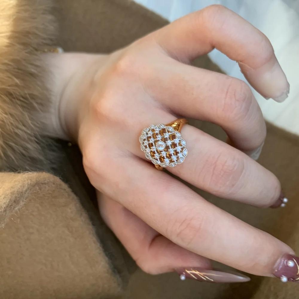 Italian Lace Open Ring Vintage Style Luxury Diamond Studded Starry Dreamcatcher Jewelry for Women