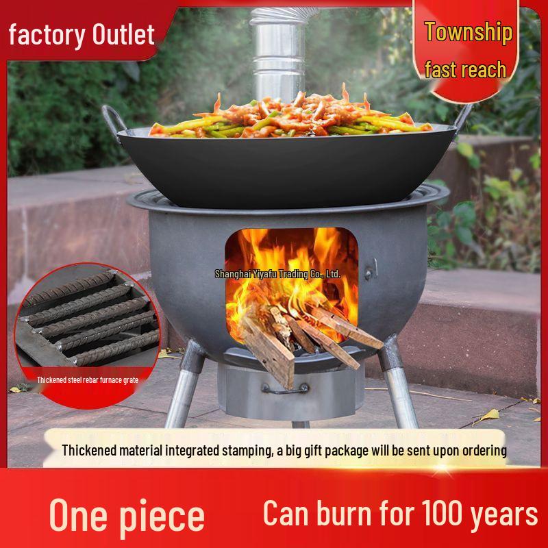 Thickened Integrated Firewood Stove for Outdoor & Rural Home Use: Portable Iron Pot & Extra Heat.