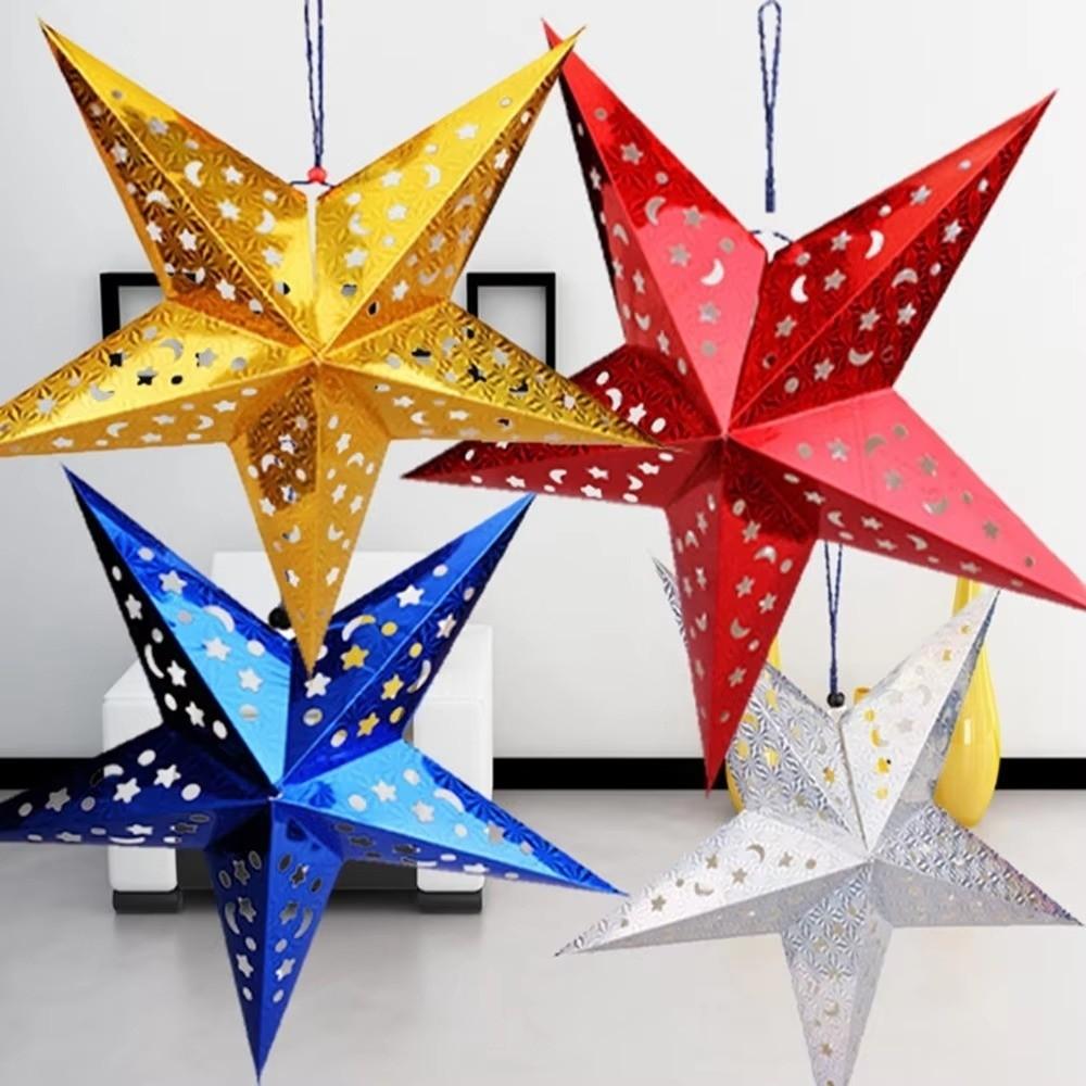 Hanging 3D Christmas Tree Lampshade Paper Five-Star Decorative Lampshade  Home Decor