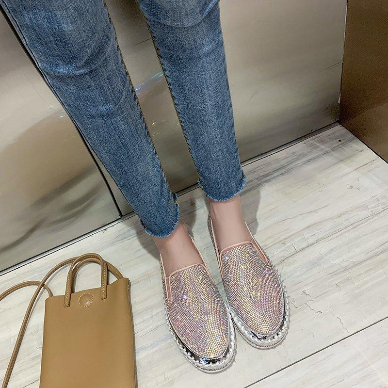 Fashion Aphixta Luxury Crystals Flats Women Slip On Red Pink Khaki Women Sexy Platform Casual Women Shoes Flats Female Rhinestone Loafer