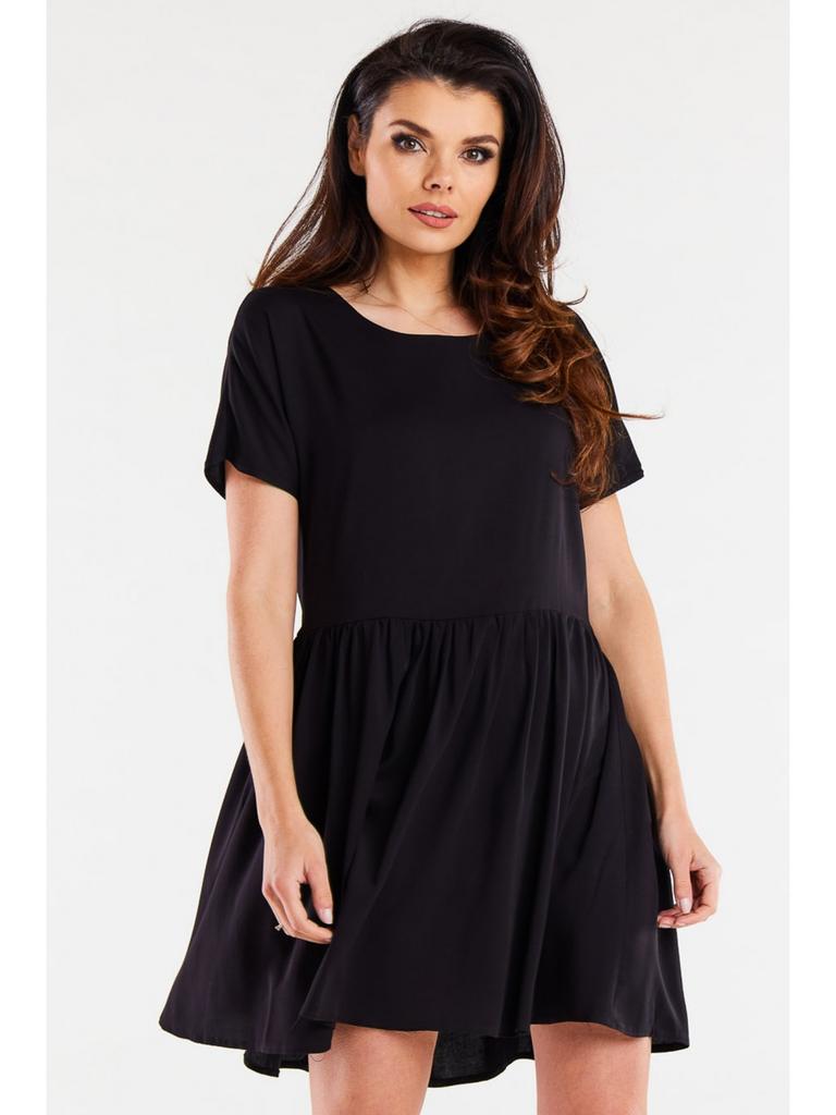 Loose viscose mini dress with short sleeves, black XL