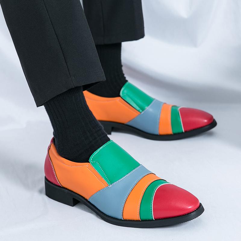Fashion Color Leather Fashion Shoes Men 2025 Trends Leather Business Street Casual Shoe Slip on Party Footwear Pointed Toe Loafers Shoes