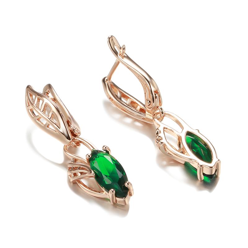 Elegant Leaf Drop Earrings with Green Zircon Women's Vintage Wedding Party Jewelry