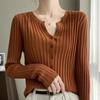 Women's Ribbed V-Neck Knitted Cardigan - Loose Thin Plus Size Sweater Coat