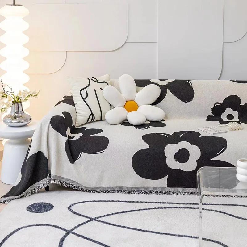 Jacquard Chenille Sofa Cover Cloth Sofa Blanket Cover Full Cover Universal Couch Towel Cover Dust Proof Sofa Cushion With Tassel