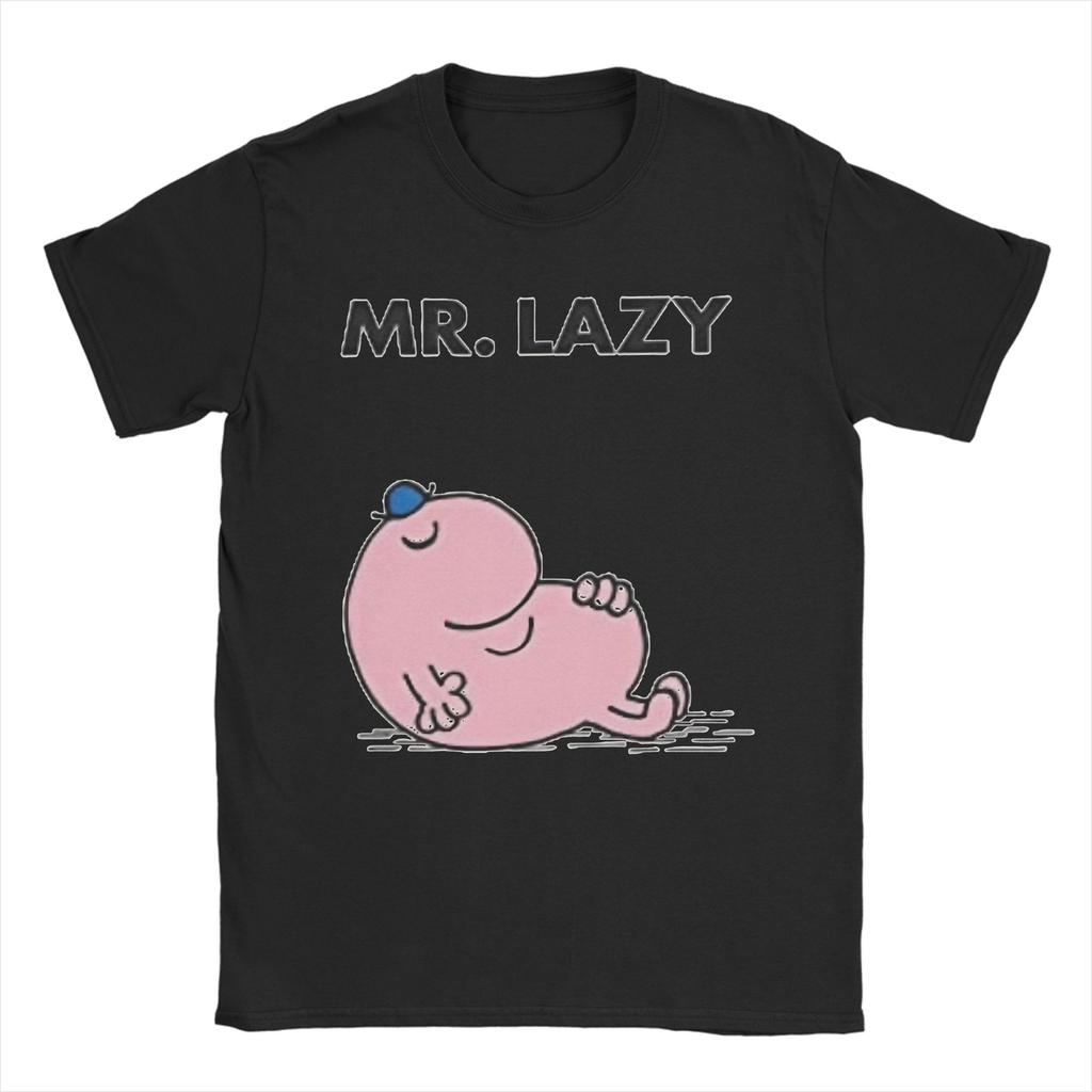 Mr Men Little Miss Mr Pigro T-shirt Uomo 100% Cotone Top Camicie Casual Girocollo Manica Corta