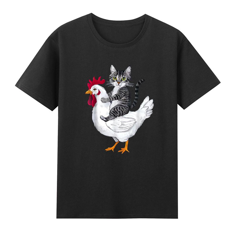 Cat Riding Chicken Funny Cat On A Chicken Graphic Novelty Unisexs Black TShirt