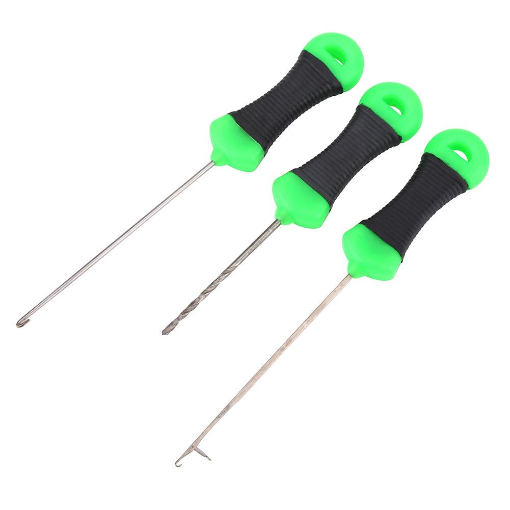3Pcs Stainless Steel Carp Fishing Splicing Needle Baiting Hook Drill Rig Tools