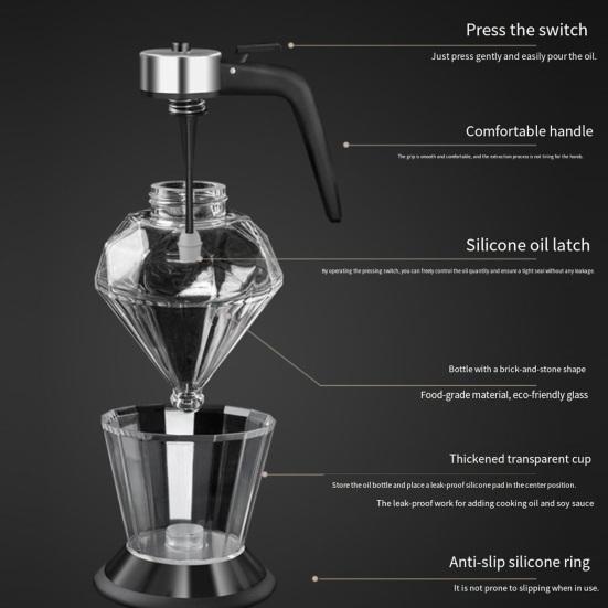 Oil Dispenser Bottle No Mess with Leak-Proof Syrup Pitcher Pump 200ml Clear Glass Sauce Container