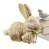 Spring Easter Handmade Rabbit Ornaments Rustic Cute Woven Spring Decor Rabbit Statue Decorated with Bows and Fluffy Tails