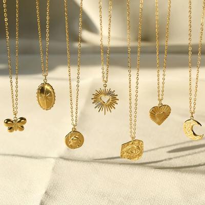 Stainless Steel Summer Necklaces Chains For Man Women Heart  Pendant Chain Choker Butterfly Necklace Vintage Jewelry Gifts Decor