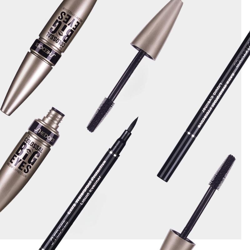 Zestaw do makijażu Czarny tusz do rzęs + eyeliner w pisaku Duże oczy Wodoodporny Gęsty podkręcający Odpowiedni dla początkujących