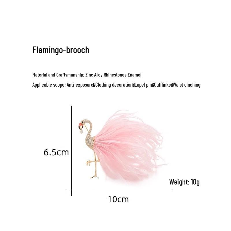 Elegant Flamingo Feather Brooch – Luxurious Animal Pin, Fairy-Inspired, Trendy, and Distinctive Style