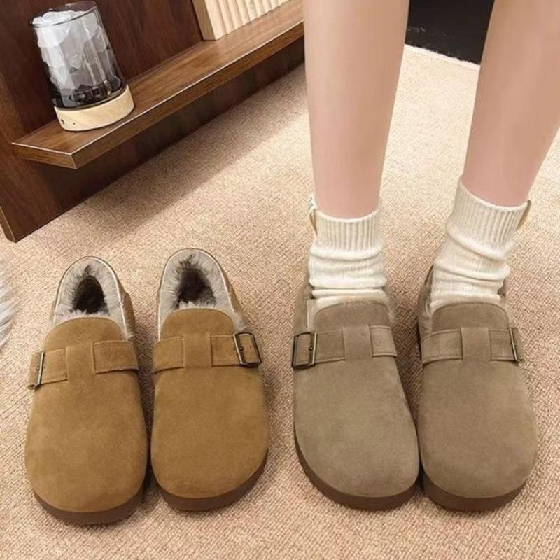 Warm Fleece Full-cover Shoes, Women's Versatile Thick-soled Shoes, Casual One-step Cotton Shoes