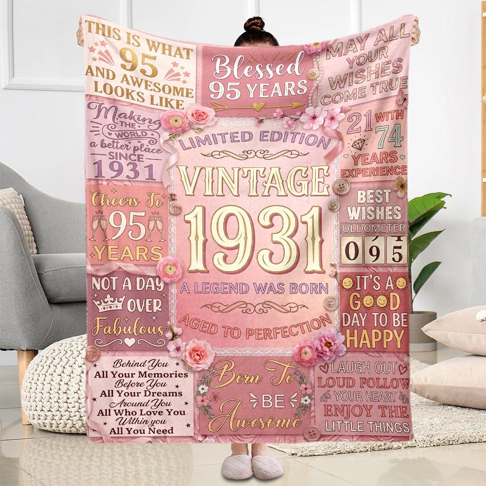 95th Birthday Celebration Blanket Soft Warm Cozy Perfect for Office Chair Picnics for All Occasions Playful Design