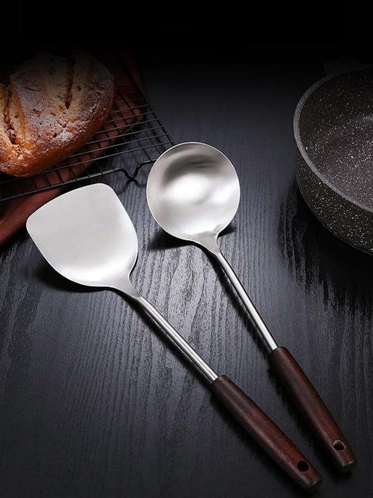 Stainless Steel Spatula Spoon With Wooden Handle Lengthened Cooking Spoon Anti-Scalding Cooking Shovel Kitchenware