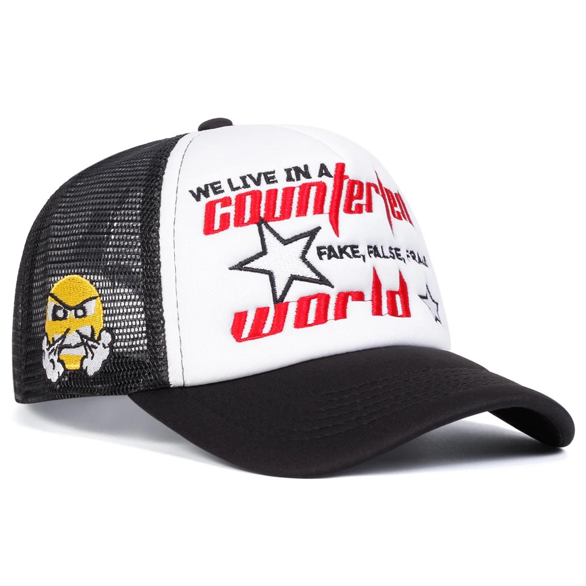 Unisex Pentagramm Stern Welt Stickerei Baseball Netzmützen Frühling und Sommer Outdoor Verstellbar Lässige Hüte Sonnenschutzmütze
